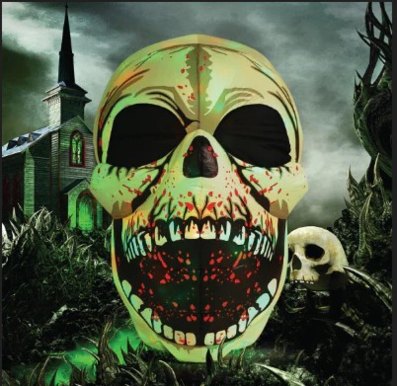 GOOSH 4 FT Halloween Inflatables Skull Decorations Blow Up Yard Scary Colorful Dimming Skull